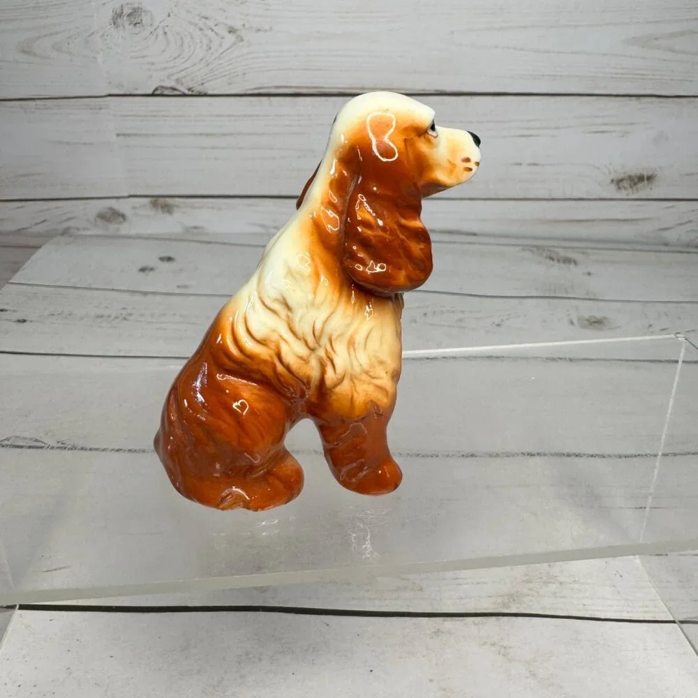 Vintage Ceramic Cocker Spaniel Dog Figurine‎ Brown White Glazed 5